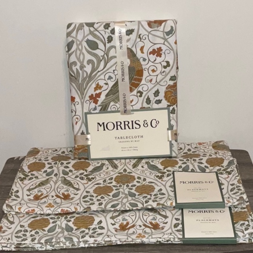 MORRIS & Co. SEASONS BY MAY BROWN GREEN 60x120” TABLECLOTH 8 PLACEMATS 19x13 NWT